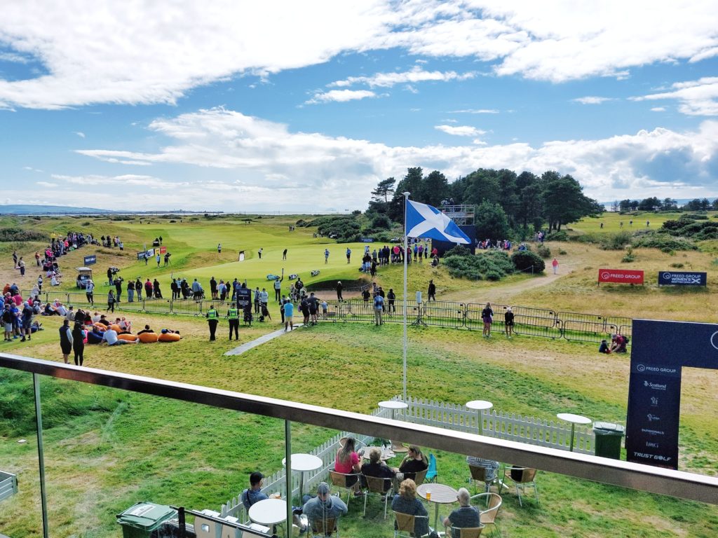 View from clubhouse balcony at Dundonald Links, Ayrshire